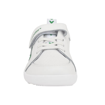 Levison White Green Trainer | Kids Barefoot Shoes | Front