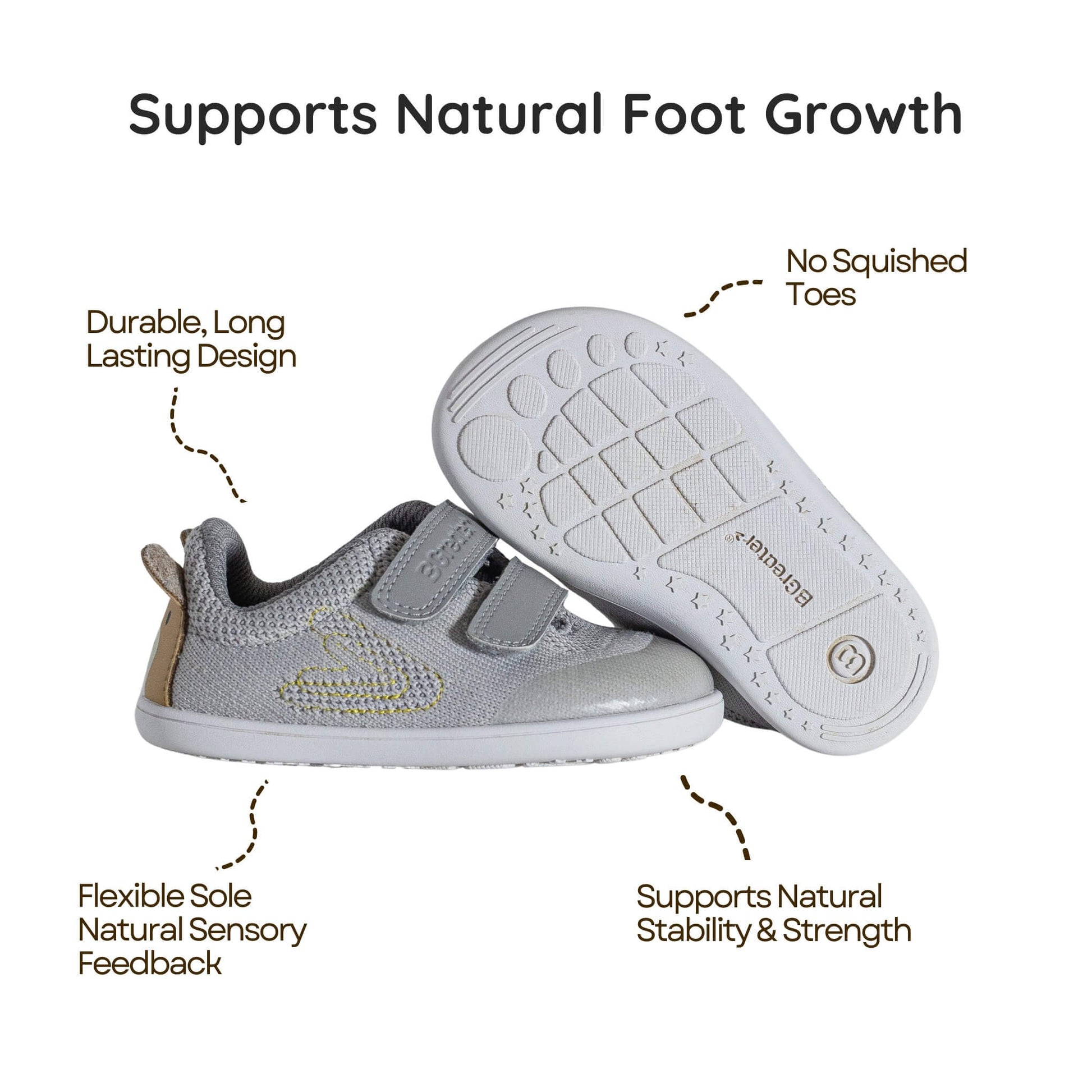 BGreater Alden Grey Toddler Barefoot Shoe Benefits Image