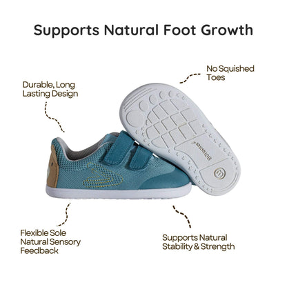 BGreater Alden Teal Toddler Barefoot Shoe Benefits Image