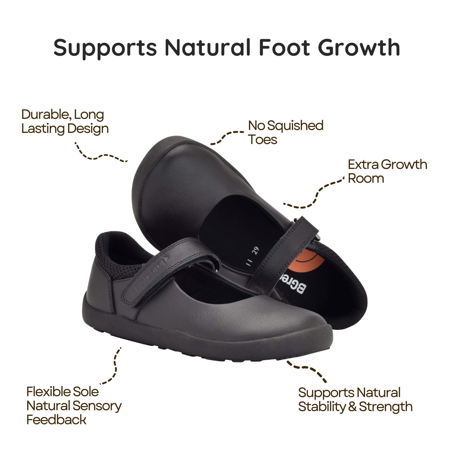 BGreater Ameila Girls Barefoot School Shoe Benefits Image