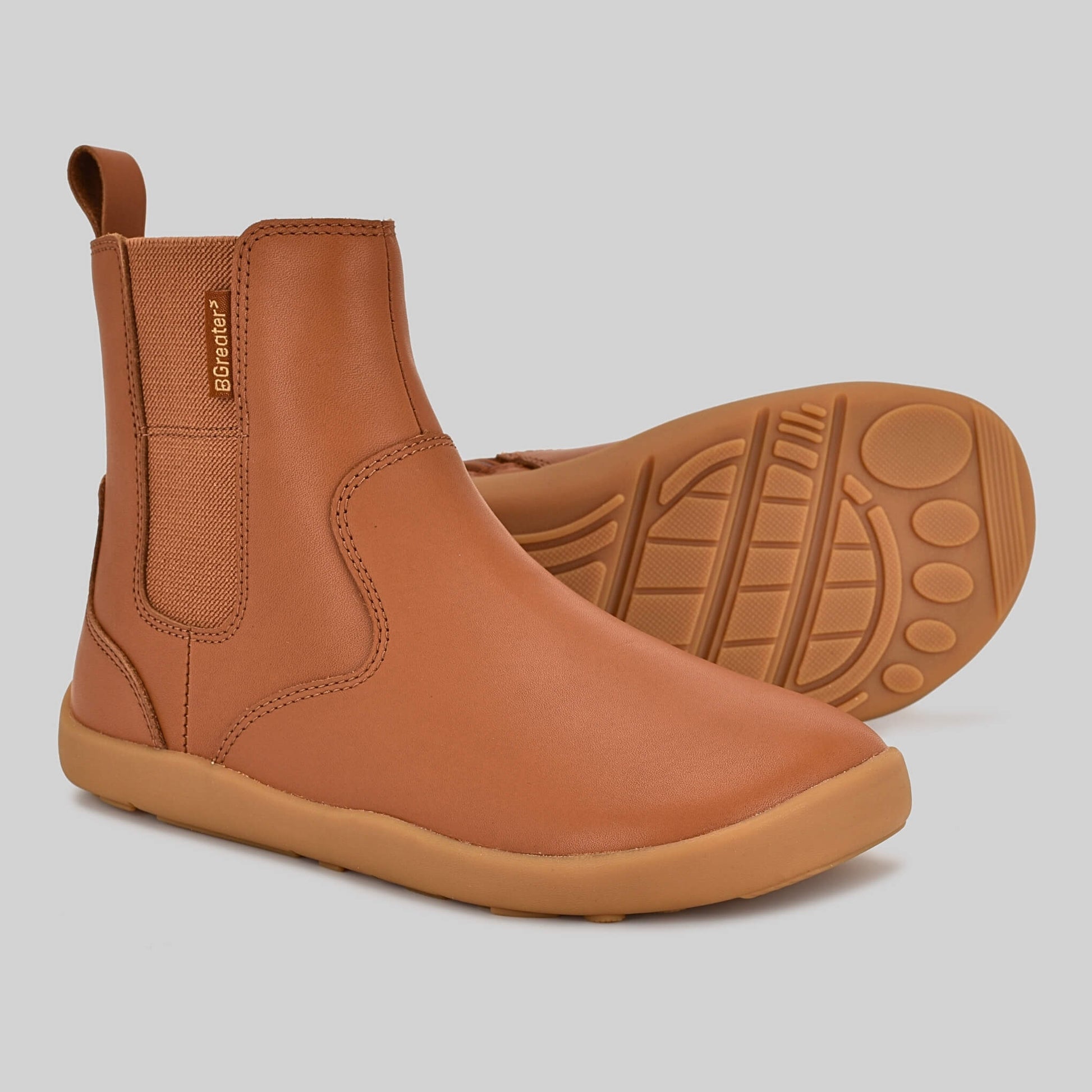 Girls Chelsea Boot in Tan - Pair showing sole