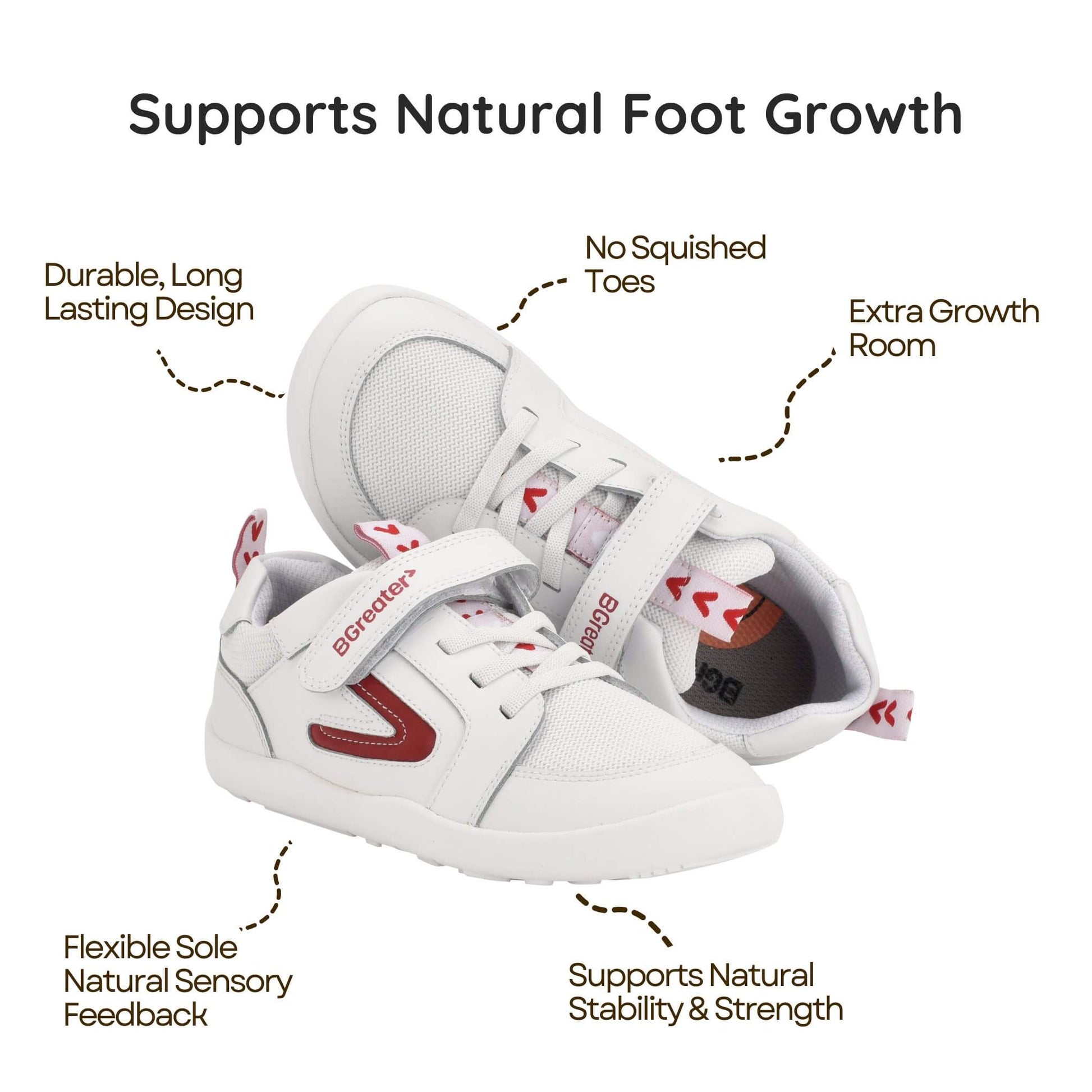 BGreater Levison White Red Kids Barefoot Trainer Benefits Image