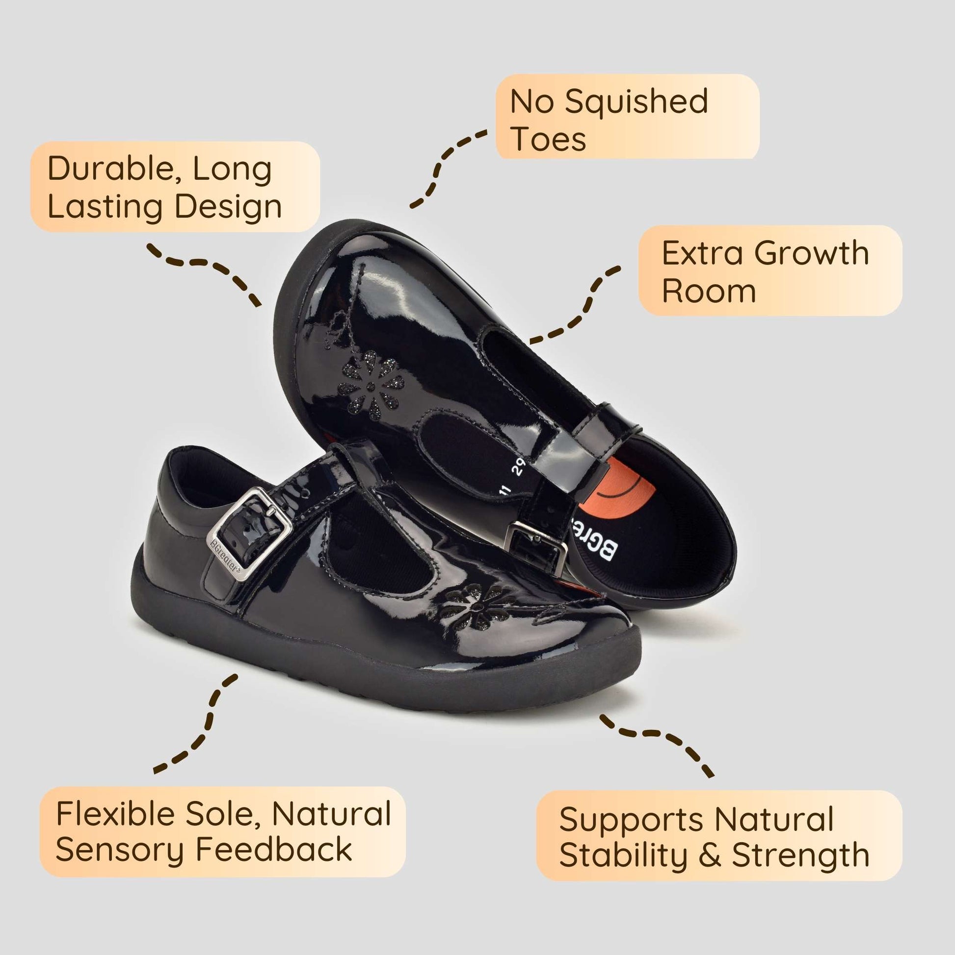 BGreater Marie Black Barefoot School Shoe Benefits Image