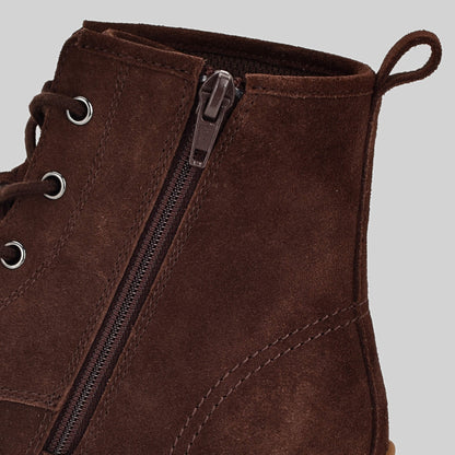 Girls Brown Suede Laced Up Boot Zip Close Up