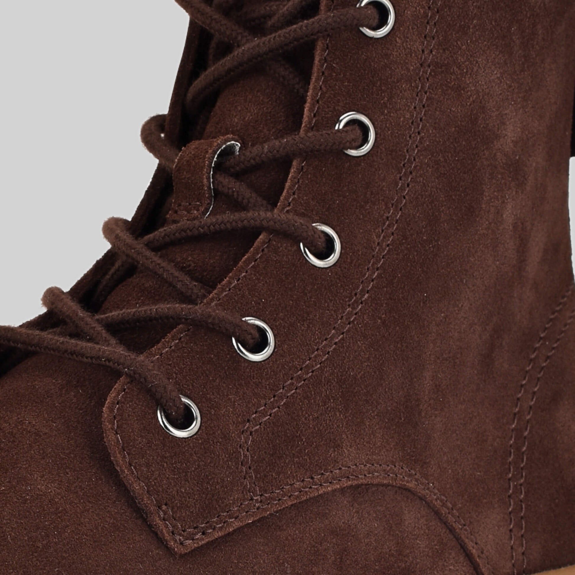 Girls Brown Suede Laced Up Boot Lace Close Up