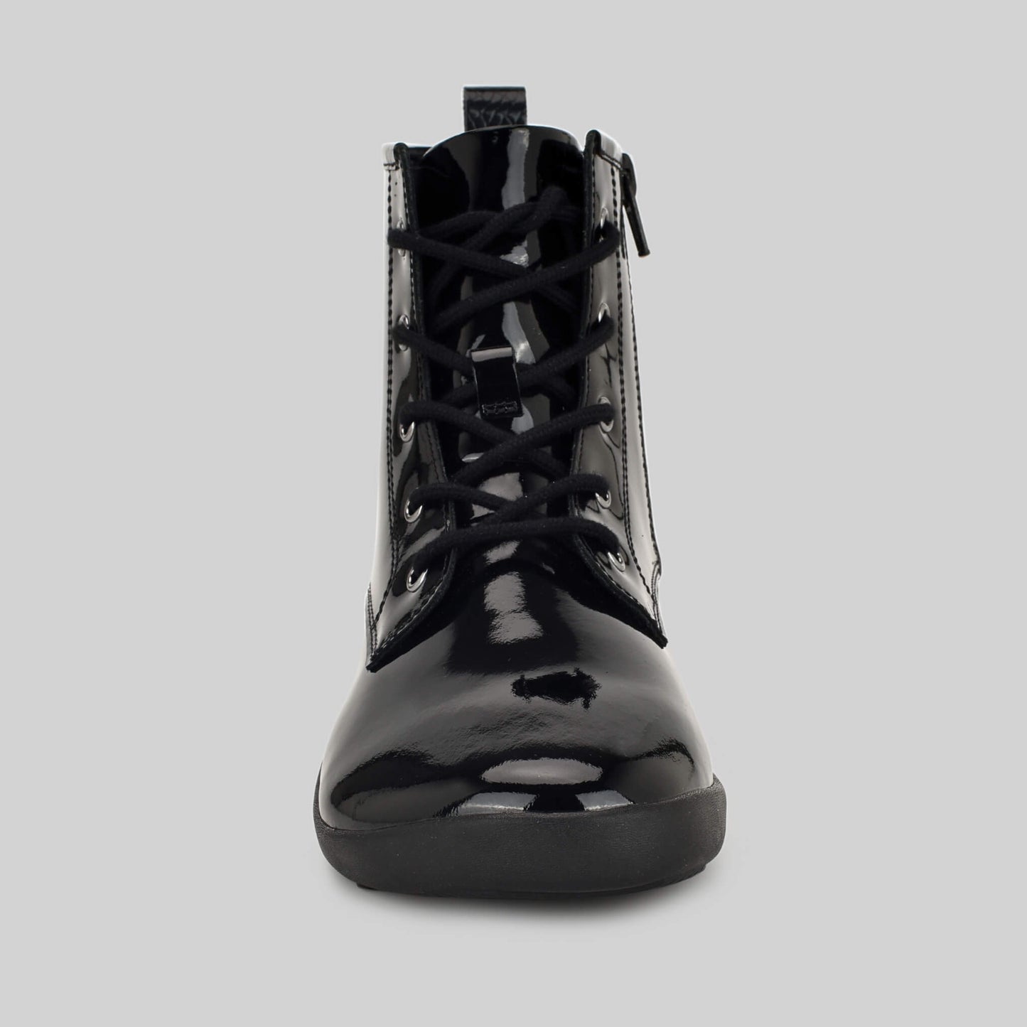 Patent Black Girls Laced Boot Front